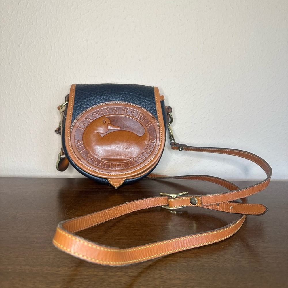 Vintage Dooney & Bourke Black and Tan Leather Small Crossbody Bag